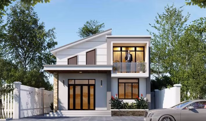 Không quá nhiều công năng, nhà cấp 4 gác lửng chỉ bố trí một phòng ngủ rộng rãi, cạnh ban công với tầm nhìn rất đẹp. Phần còn lại để làm thông tầng giúp không gian thông thoáng. Ảnh: Vtkong.