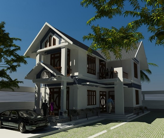 Nhà 2 tầng thiết kế dạng chữ L, có diện tích dành cho sân vườn. Ảnh: Kientrucsuvietnam.