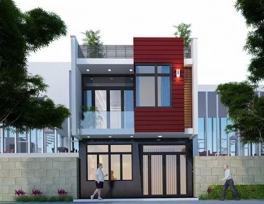 Nhà 2 tầng diện tích 6x10m thiết kế dựa trên hình khối đơn giản gần giống kiểu nhà Hàn Quốc. Ảnh: Thietkenhadepmoi.