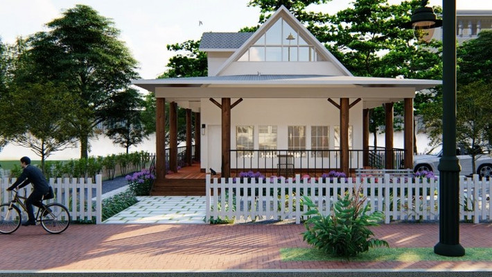 Hàng rào gỗ trắng với thiết kế đan móc kiểu liên kết ngang dọc, vừa đảm bảo tính thẩm mĩ, vừa tiết kiệm chi phí và thời gian thi công. Ảnh: Wedo.