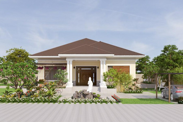 Nhà mái thái 1 tầng vừa tinh tế lại vừa gần gũi thiên nhiên. Ảnh: Neohouse.