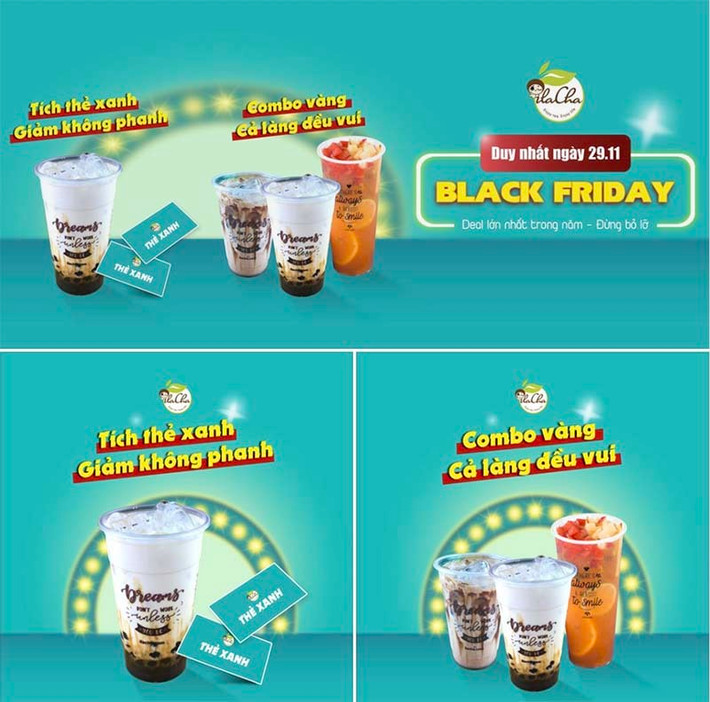 Trà sữa khuyến mãi Black Friday bằng cách cho khách tích thẻ xanh đổi trà miễn phí. Ảnh: Vietnamnet.