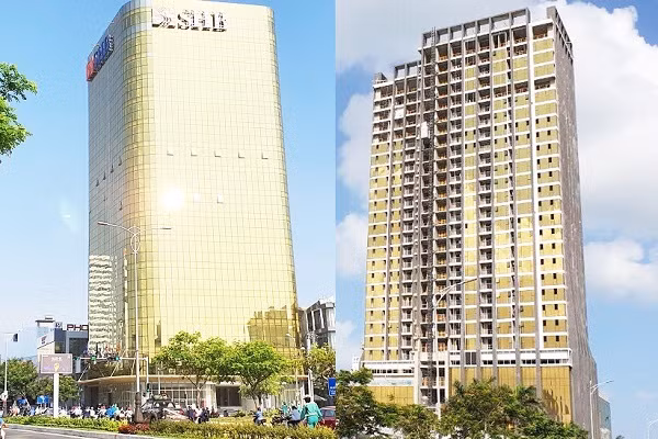 Tuy nhiên, cả hai tòa nhà lắp kính vàng gây chói mắt ở Đà Nẵng đều đã bị xử phạt 40 triệu đồng/chủ đầu tư vì thi công không đúng với giấy phép xây dựng. Ảnh: Vietnamnet.