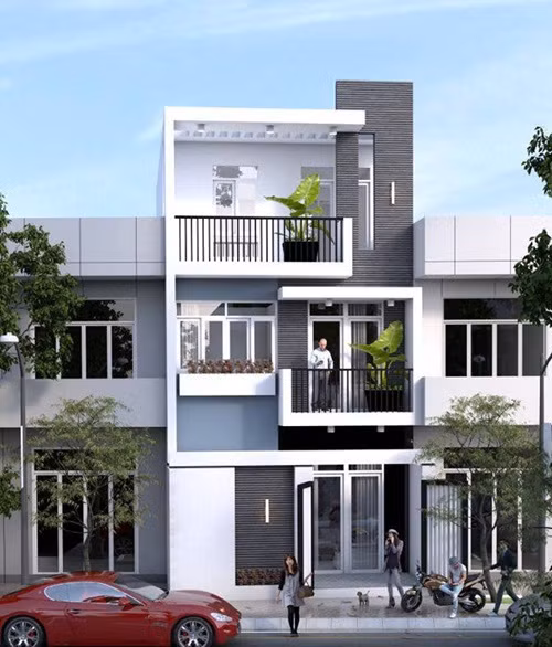 Mẫu nhà 3 tầng thiết kế đơn giản, sử dụng vật tư hiện đại không cầu kì, giúp giảm chi phí tối đa cho chủ đầu tư. Ảnh: Songphatconstruction.