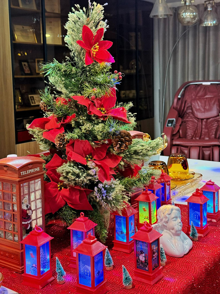 Căn nhà của MC Nguyên Khang được thắp sáng với những món đồ decor dễ thương đậm không khí lễ hội cuối năm. Ảnh: FB Nguyên Khang