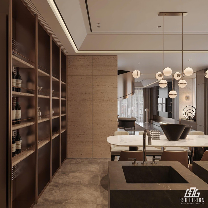 Các thiết bị gia dụng như tủ lạnh, lò nướng... được ưu tiên thiết kế âm tường giúp không gian vốn rộng càng thêm thoáng đãng. Ảnh: 696 Design