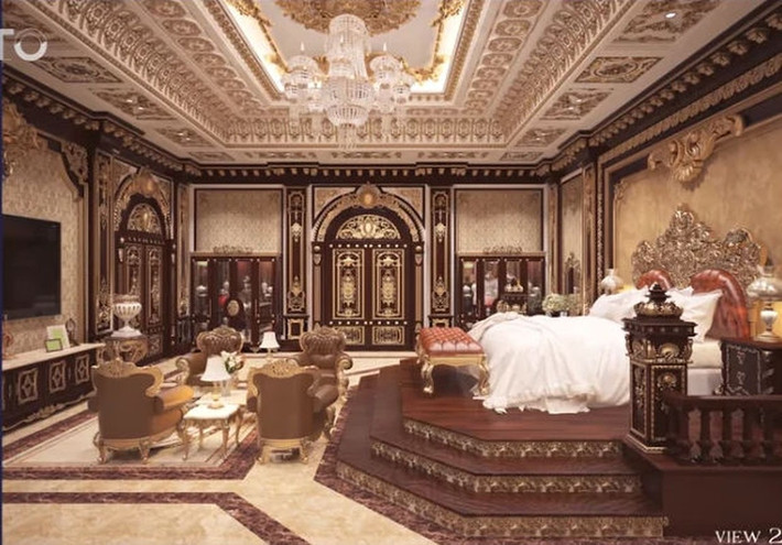 Đặc biệt, toà nhà có đến gần 20 phòng ngủ, đều lộng lẫy và xa hoa không khác gì của vua chúa, trong khi chỉ có 4 người ở, còn lại là giúp việc và bảo vệ. Ảnh: Facebook