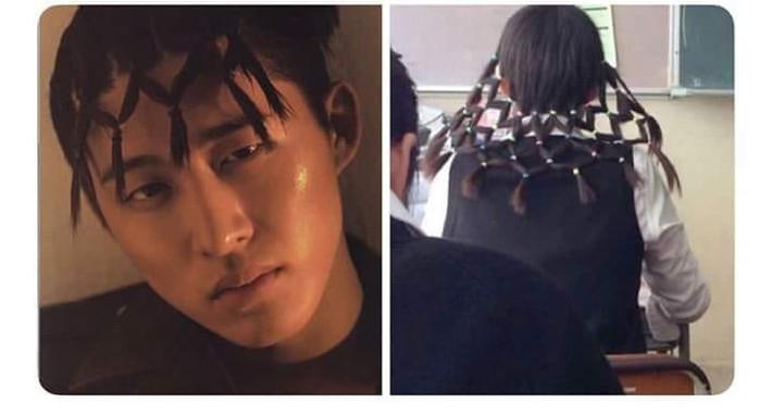 Cứ làm lặp lại nhiều lần như thế là bạn đã có ngay mái tóc nhìn như ma trận đang là trend cực hot trong giới học trò.