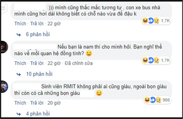 Theo chia sẻ của một sinh viên ĐH Quốc tế RMIT, những câu hỏi dạng trên là "thú tội ẩn danh" nên không thể xác định được những câu hỏi này có đúng là do sinh viên RMIT gửi thật không, hay chỉ là giả. Nhưng nó cũng đủ để khiến người ta phải dè chừng trước độ giàu có của sinh viên RMIT.
