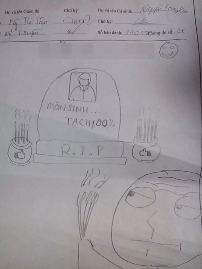 Nickname P.H cho hay: "Trước mình đi thi cũng thế, đề thì khó mà ôn không kĩ hoặc trượt tủ thì thôi đành vẽ cho hết giờ chứ làm gì? Ngủ thì các thầy cô giám thị không cho nên đành ngồi làm họa sĩ".