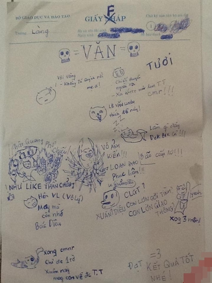 Chứng kiến những bức ảnh vẽ lên giấy nháp trong các kì thi, dân mạng không khỏi buồn cười và nhớ lại thời gian mình còn là học sinh.