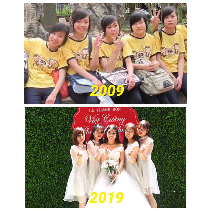 Không chỉ có khoe ảnh sự thay đổi của cá nhân mình trong 10 năm mà nhiều nhóm bạn đã sử dụng thử thách này để khoe tình bạn bền vững của mình.