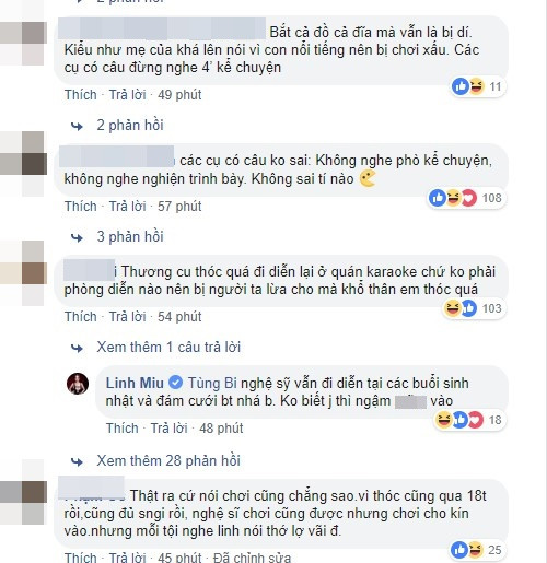 Dòng trạng thái vừa được đăng tải đã nhận được rất nhiều sự quan tâm của cộng đồng mạng. Rất nhiều ý kiến của cư dân được đưa ra và tất cả đều phẫn nộ ném đá hành động bênh vực mù quáng của Linh Miu.