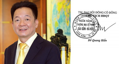 Ông Đỗ Quang Hiển là người có chữ ký khá đơn giản và cũng thường ủy quyền cho Tổng Giám đốc ký các văn bản của SHB. Trên sàn chứng khoán Việt, bầu Hiển đang sở hữu 515 tỷ đồng.