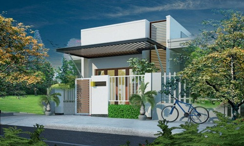 Mái che ngoài hiên vừa giúp che nắng vừa tạo điểm nhấn cho ngôi nhà. Ảnh: Nhadepsang.