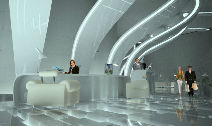 Bên trong tòa tháp có một thang máy đặc biệt bên trong lõi bê tông trung tâm cho phép vận chuyển xe hơi lên các tầng.