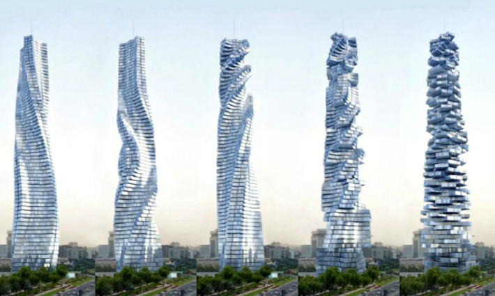 Dynamic Tower có thể xoay 360 độ quanh cấu trúc bê tông, được điều khiển bằng giọng nói.