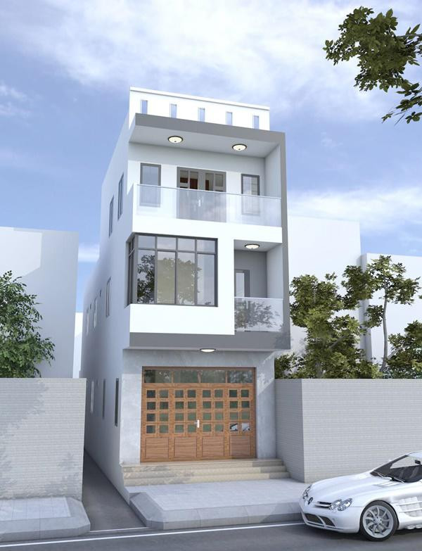 Nhà ống 3 tầng 1 tum đơn giản có phần tum chống nắng hiệu quả. Ảnh: Nhadepsang.