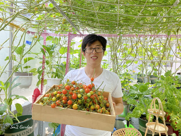 Khu vườn trên sân thượng của gia đình anh Nguyện rộng 30m2.