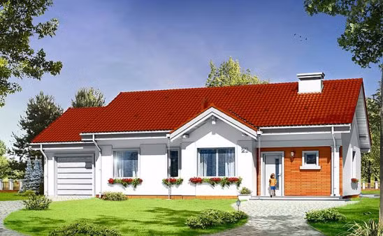 Ngôi nhà 3 gian nổi bật với mái ngói đỏ có độ dốc. Mái khối đua khá thuận tiện cho việc che chắn những không gian sinh hoạt. Ảnh: Wedo