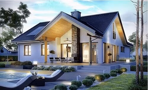 Tại vùng nông thôn hay ngoại ô, nhà cấp 4 mái thái thường được kết hợp với sân vườn thoáng đãng và rộng rãi. Ảnh: Internet