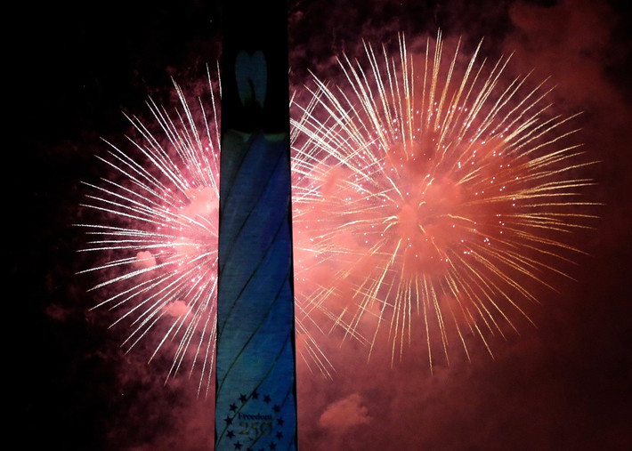 Pháo hoa rực sáng trên bầu trời ở thủ đô Washington khi nước này chính thức bước sang năm 2026. Ảnh: AP.