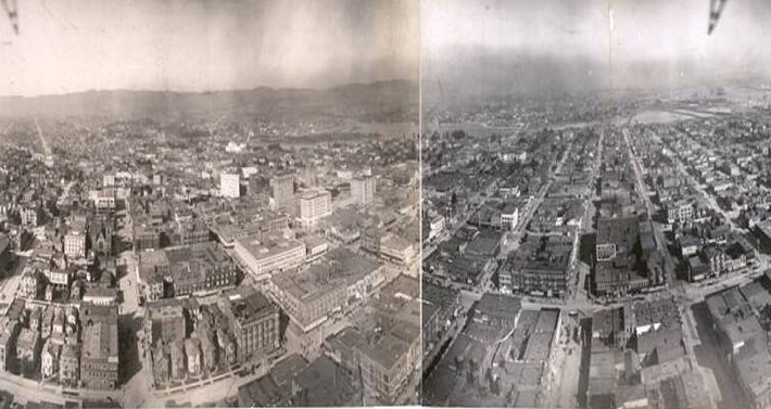 Thành phố Oakland, California, nhìn từ trên cao năm 1909.