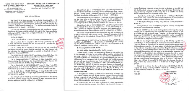Công văn số 313/BQLDAKV3-KT ngày 28/10/2025, cũng về việc "V/v trả lời làm rõ E-HSMT gói thầu Thi công xây lắp - Đường nối Đường tỉnh 874B với Quốc lộ 1 - xã Nhị Quý". Nguồn MSC 2-6280.png