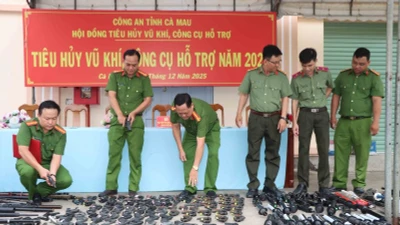 Hàng trăm vũ khí, công cụ hỗ trợ được Công an Cà Mau tiêu hủy
