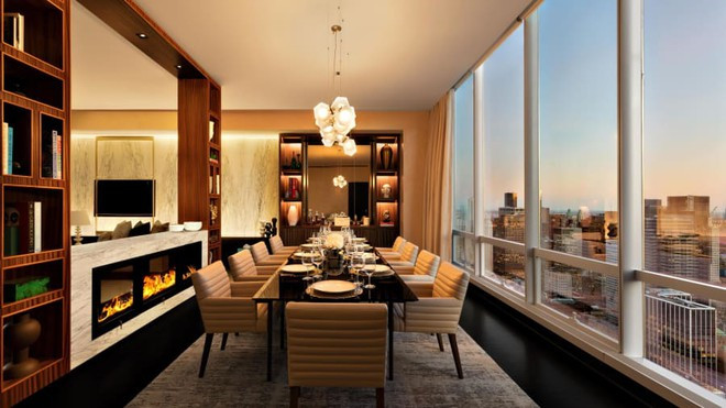 Phòng ăn thanh lịch với sức chứa 10 người.