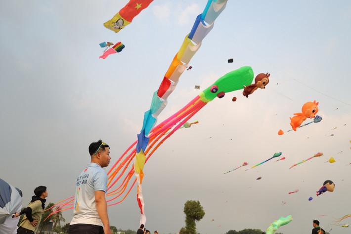 Nhiều người dân khi đến cánh đồng diều đã không giấu được sự ngỡ ngàng, thích thú trước khung cảnh rực rỡ trên bầu trời.