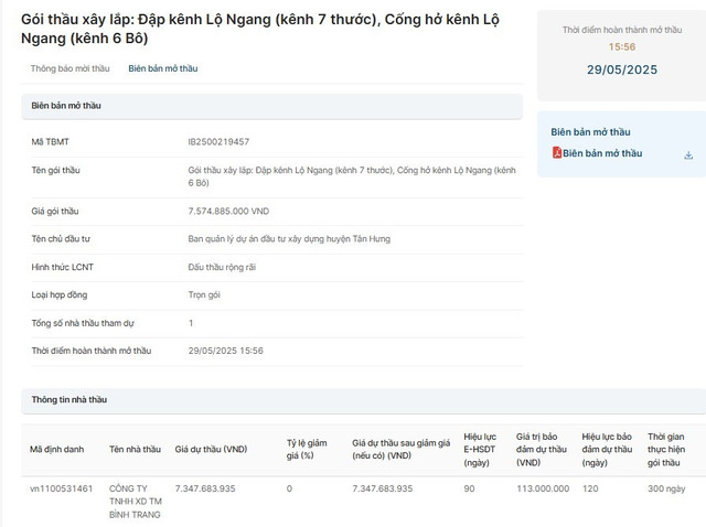 Biên bản mở thầu đã công bố ngày 29/5. Nguồn: MSC 79.jpg