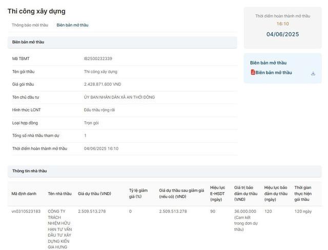 Biên bản mở thầu đã công bố ngày 4/6/2025. Nguồn: MSC 23.jpg