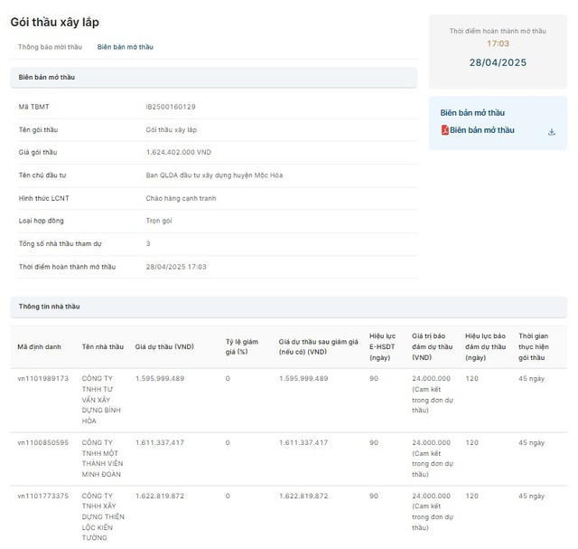 Biên bản mở thầu đã công bố ngày 28/4/2025. Nguồn: MSC 99.jpg