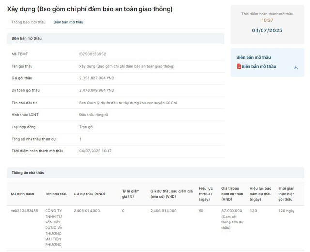 Biên bản mở thầu đã công bố ngày 4/7/2025. Nguồn: MSC 12.jpg