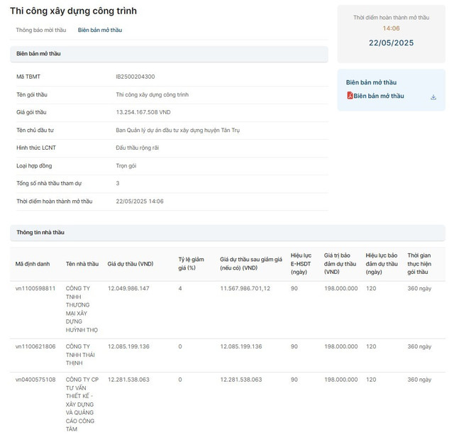 Biên bản mở thầu đã công bố ngày 22/5/2025. Nguồn: MSC 88.jpg