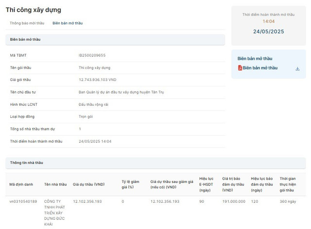 Biên bản mở thầu đã công bố ngày 24/05/2025. Nguồn: MSC 12.jpg