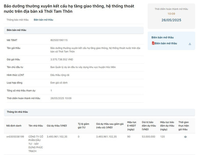 Biên bản mở thầu đã công bố ngày 26/5/2025. Nguồn: MSC 89.jpg