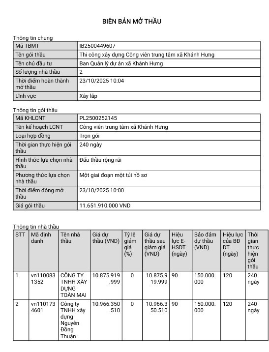 Biên bản mở thầu đã công bố ngày 23/10. Nguồn: MSC screenshot-3.jpg