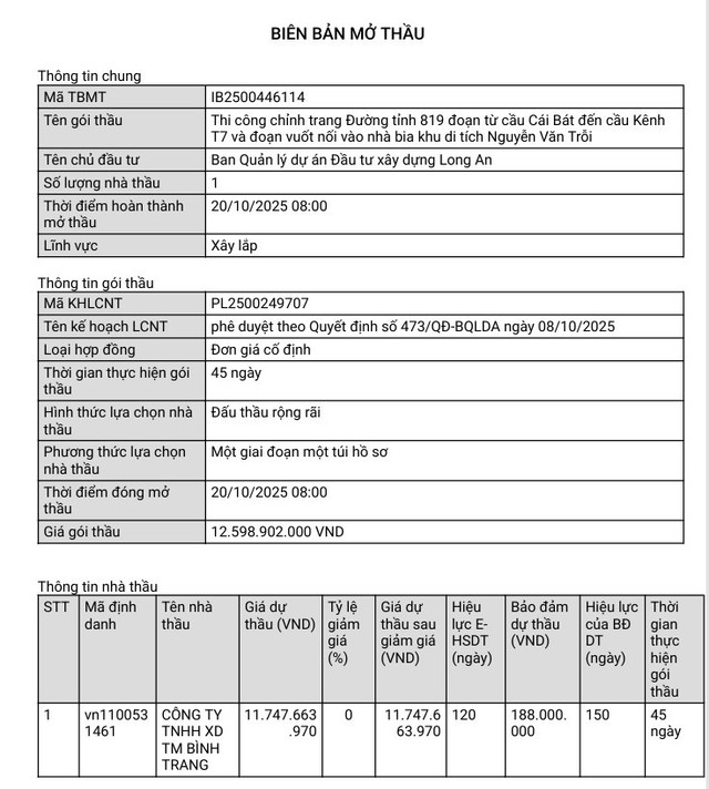 Biên bản mở thầu đã công bố ngày 20/10. Nguồn: MSC 34.jpg