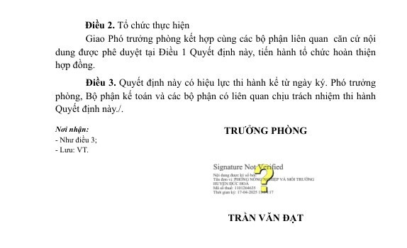 Ngày 17/04/2025, ông Trần Văn Đạt - Trưởng phòng Phòng Nông nghiệp và Môi trường huyện Đức Hòa đã phê duyệt KQ2500104308_2504171308 Công ty Cường Nam trúng thầu với giá hơn 2,39 tỷ đồng thực hiện trong 240 ngày. Nguồn: MSC 47.jpg