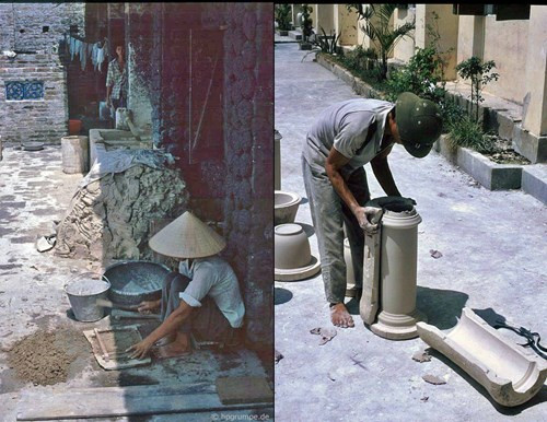 Cao lanh - nguyên liệu làm gốm (trái) và một sản phẩm được gỡ khỏi khuôn (phải).