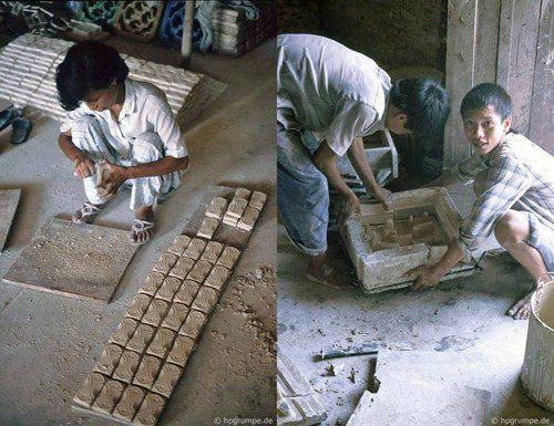 Gạch trang trí được tạo hình bằng khuôn.