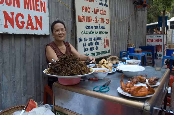"Quầy này phục vụ phở gà hoặc bún với giá khoảng 12.000 đồng (tầm 1,2 đô la Singapore) . Với 5.000 đồng nữa, bạn có thể gọi phiên bản lươn đặc biệt của bà chủ. Đây là tô phở đầu tiên của tôi nên tôi đã lấy những thứ an toàn", người chụp ảnh này (năm 2007) bình luận. Ảnh: Jonathan Lin / Flickr.
