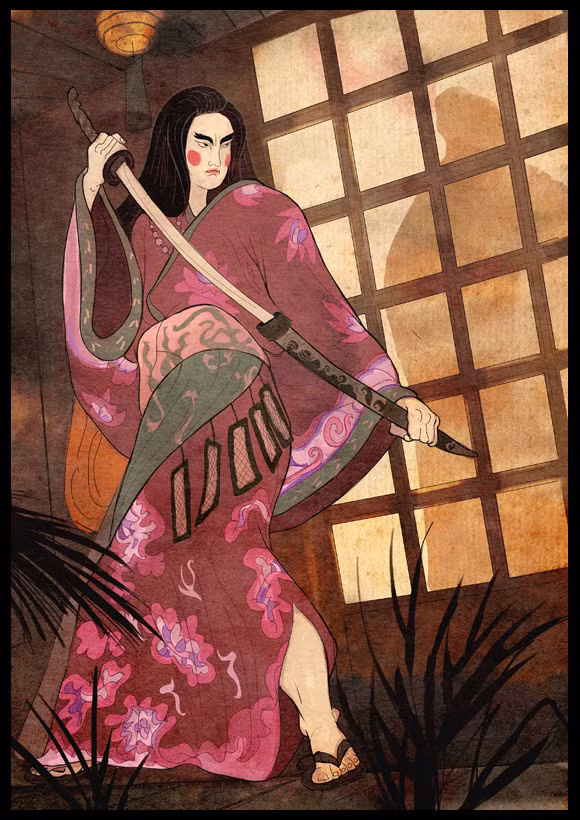 Đến cuối tiệc, tên này đưa “vũ nữ vào lều của hắn để vui vẻ”. Khi vào được bên trong, lợi dụng sự bất cẩn của kẻ địch đã say, hoàng tử Yamato đã trút bỏ trang phục cải trang và tiêu diệt hắn ngay lập tức.