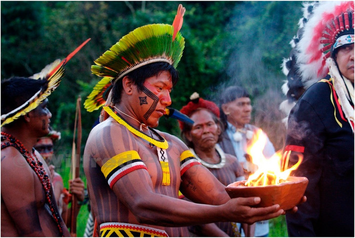  Trang phục truyền thống mang tính nghi lễ rõ nét. Mũ lông chim, vòng hạt và các vật trang sức không chỉ để làm đẹp mà còn thể hiện mối liên kết thiêng liêng với thiên nhiên. Ảnh: harriscenter.org.