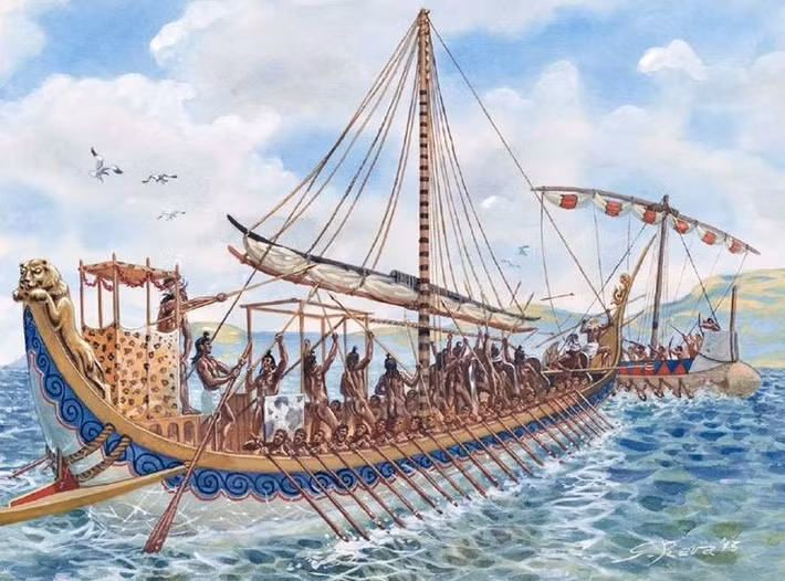  Hải quân thay cho quân đội bộ binh. Nhiều học giả cho rằng Minoan duy trì ưu thế hải quân để bảo vệ thương mại, hạn chế nhu cầu xây dựng quân đội tấn công trên bộ. Ảnh: Pinterest.