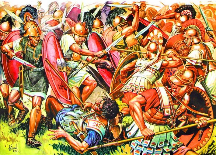 Đối đầu giữa hai cường quốc. Quân La Mã do Titus Quinctius Flamininus chỉ huy, đối đầu với vua Philip V của Macedonia. Ảnh: Pinterest.