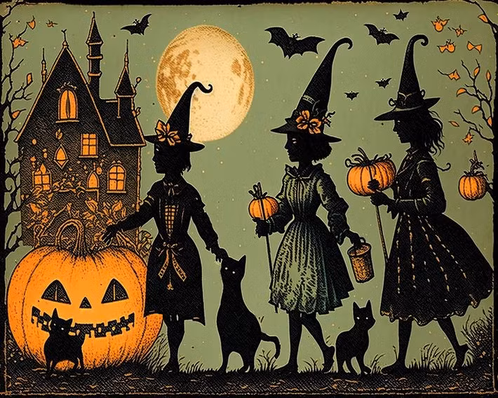  6. Từ nghi lễ tâm linh đến lễ hội dân gian. Trong thời Trung Cổ, Halloween trở thành dịp người dân hóa trang, kể chuyện ma và đi xin “bánh linh hồn” – món ăn được dâng cho linh hồn người đã khuất. Truyền thống ấy chính là tiền thân của trò “trick-or-treat” ngày nay, mang tính cộng đồng và vui nhộn hơn nhiều so với ý nghĩa tâm linh ban đầu. Ảnh: Pinterest.