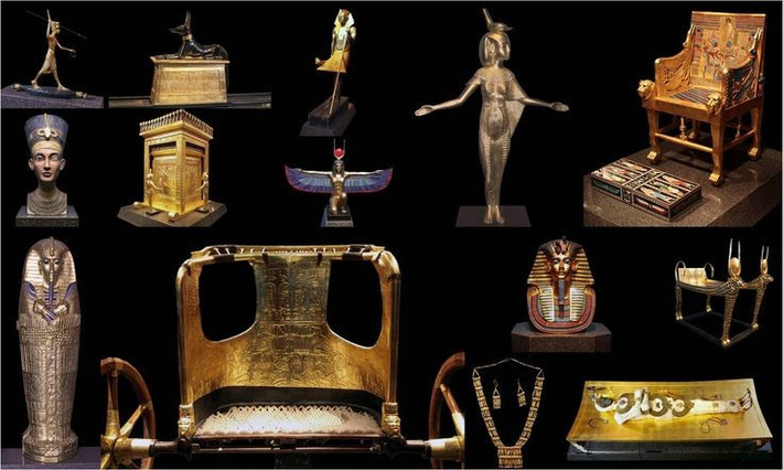  Kho báu trong mộ Tutankhamun vô cùng đồ sộ. Hơn 5.000 hiện vật bằng vàng, ngọc và đá quý được khai quật, khiến thế giới kinh ngạc. Ảnh: Pinterest.